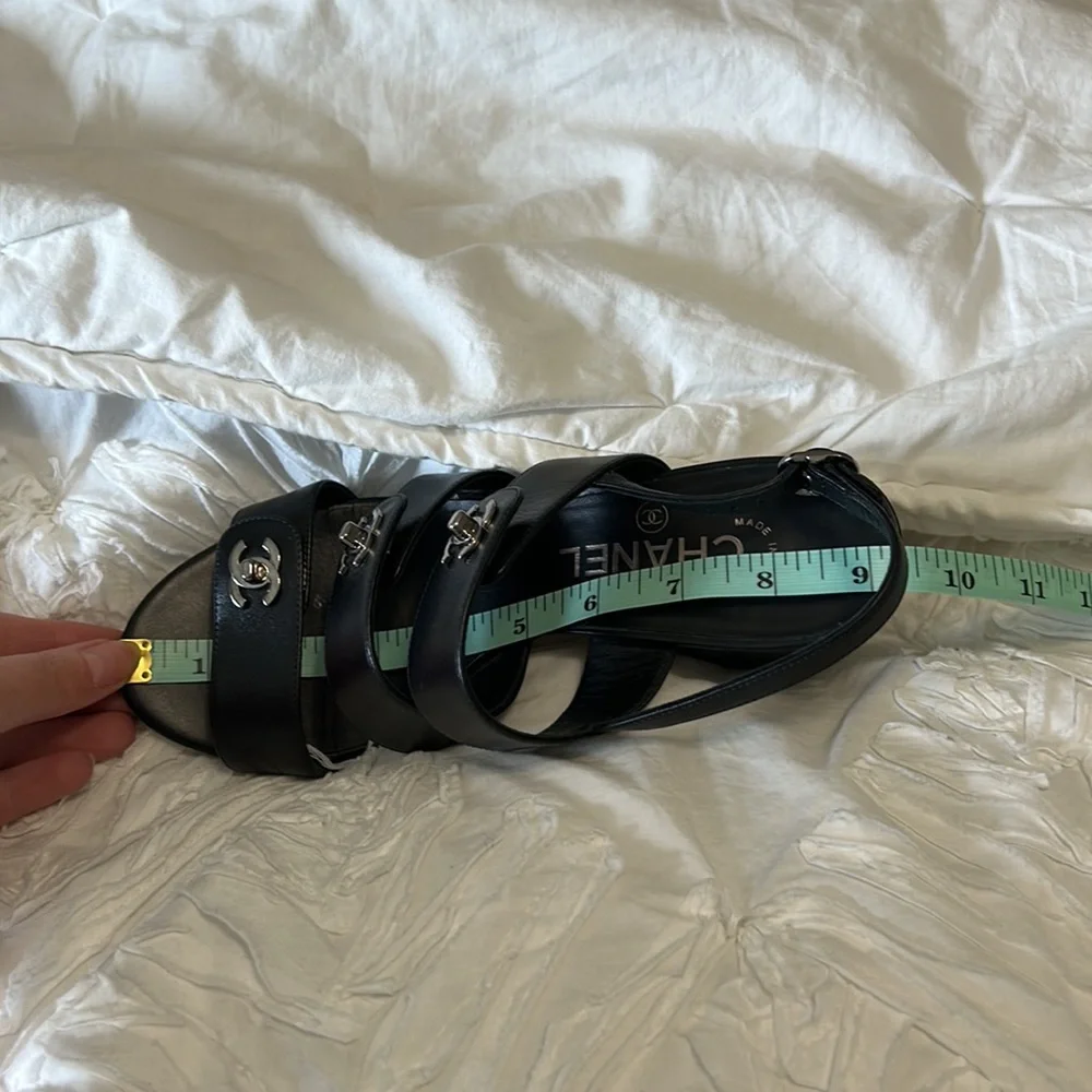 CHANEL Black Sandals with Silver Accents - Picture 9 of 10